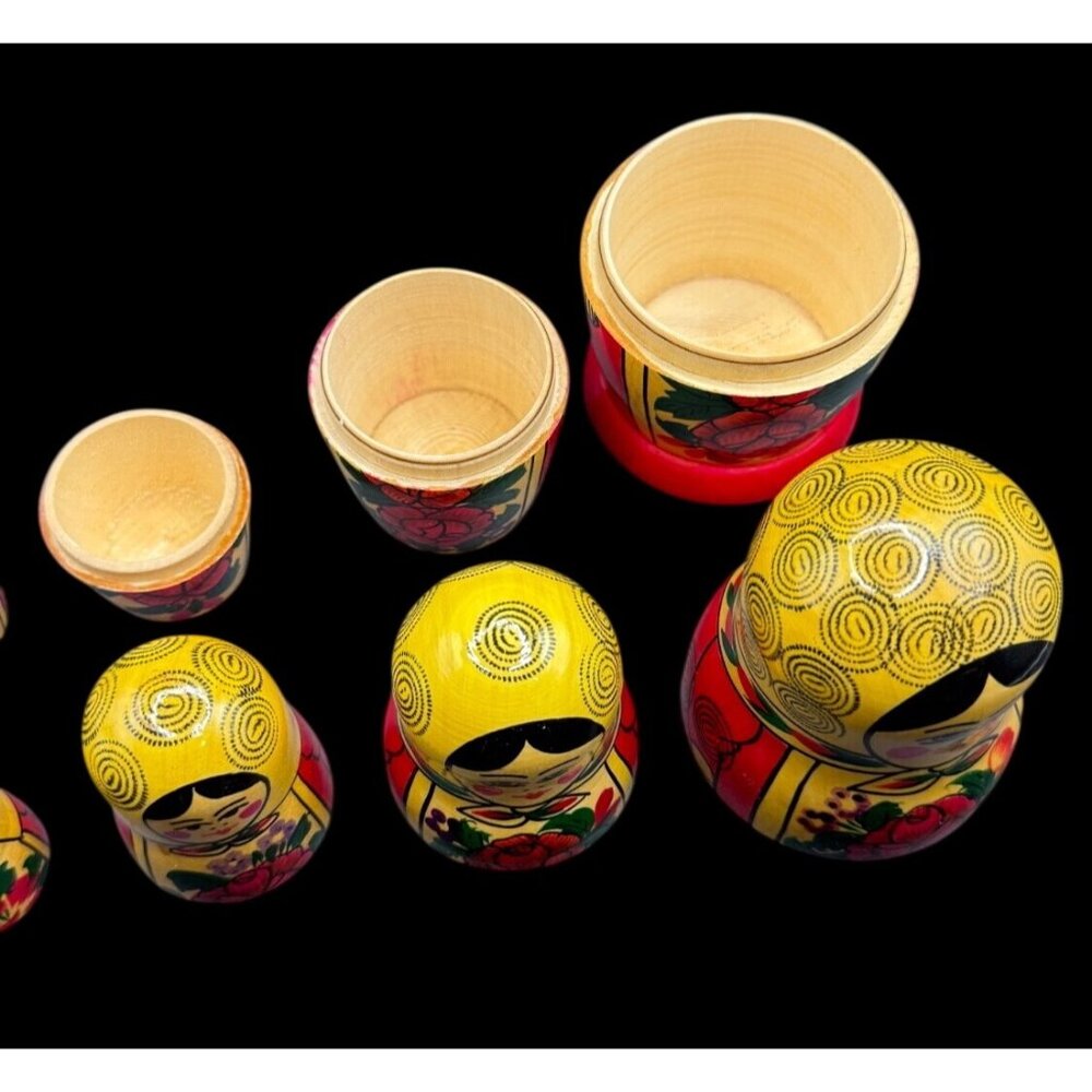 Hand-Painted Set Of 6 Wooden Russian Matryoshka Nesting Dolls With Floral Design - Picture 7 of 11